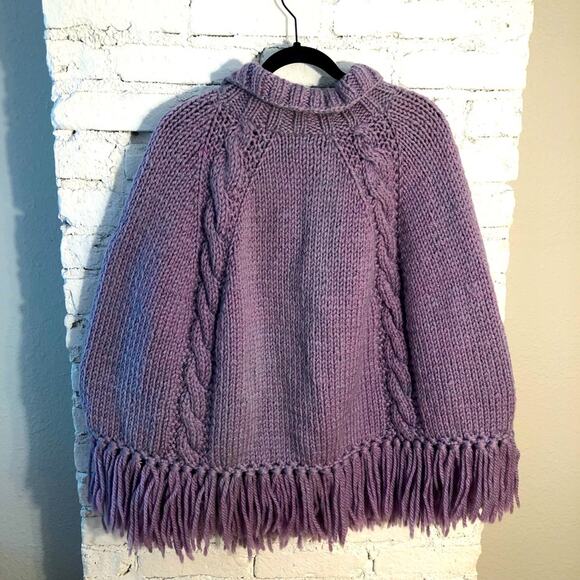 Vintage Hand Knitted Chunky Wool Fringe Poncho - Picture 3 of 9